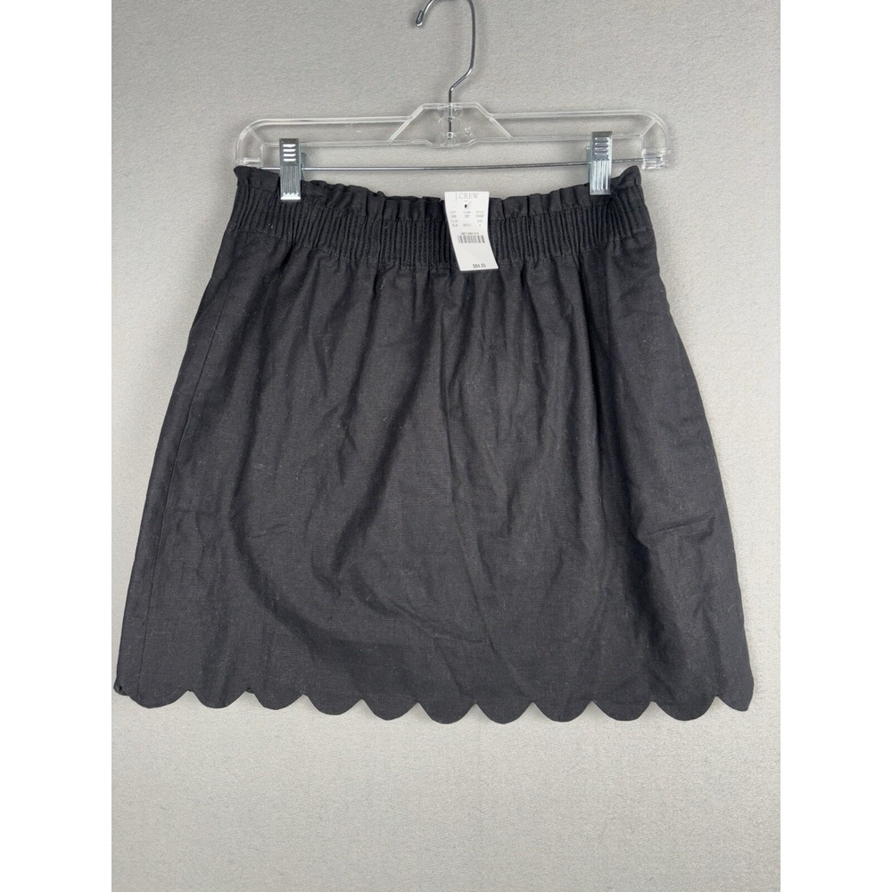 J. Crew Women's Skirt 4 Black Scalloped Hem Linen Blend Lined Elastic Waist 3815